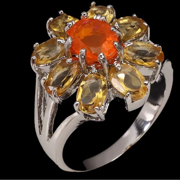 Fascinating Genuine Orange Opal and Citrine Ring - Picture 4 of 13